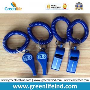 China Popular Sales Blue Plastic Wristband Coiled Holder w/Blue Custom Logo Imprinted Whistle on sale