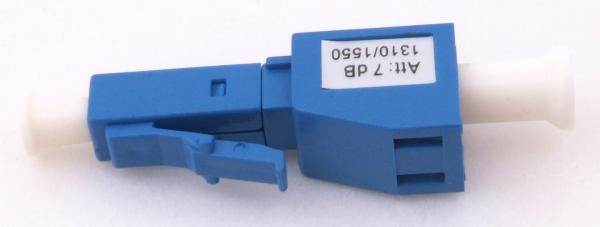 Cheap Blue LC Fiber Attenuator For Testing Equipment , Fixed Optical Attenuator 7 DB 10 DB for sale