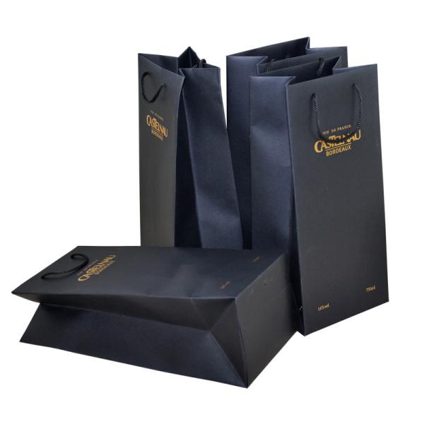Cheap Flat Handle Kraft Paper Bag Printing 4C+0 Cover color Gold hot foil stamping for sale