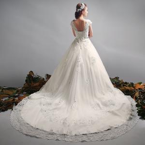 Best Elegant Deep V Neck Beaded Train Wedding Dress TSLYHS003 wholesale
