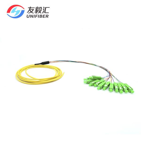 Cheap Single Mode OS2 SC APC Pigtail 12 Core Fanout G657A2 Fiber 1.5m For Splicing for sale