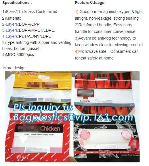 Resealable Grease Proof Bags, Grilled Chicken Bag, Stand Up Roasted Packaging, Hot Roast Pouch Anti Fog
