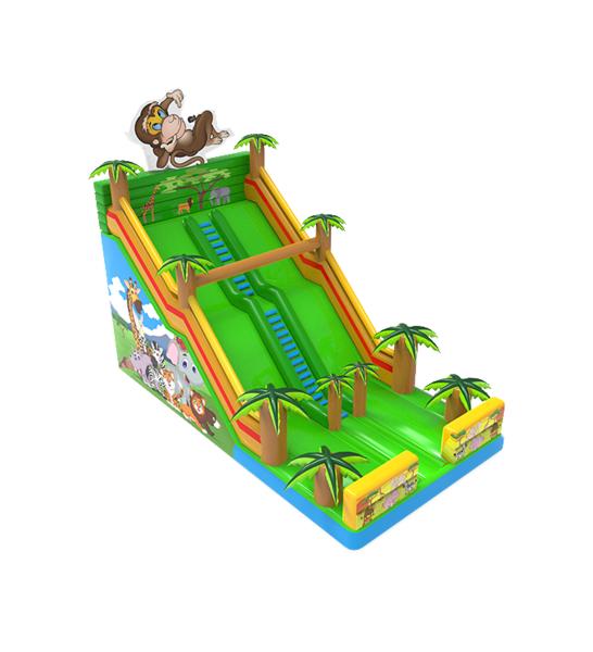 Cheap Forest Animals Inflatable Monkey Slide With Palm Trees for sale