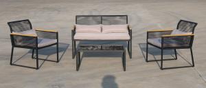 Steel Frame PE Round Rattan String Sofa Coffee Table 4 Set For Garden