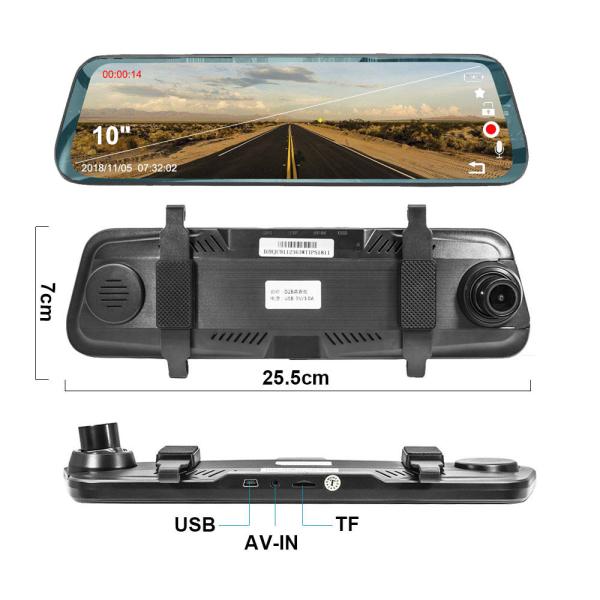 Cheap 1080P 1O Inch Stream Media Dual Lens Car Video Dash Camera for sale