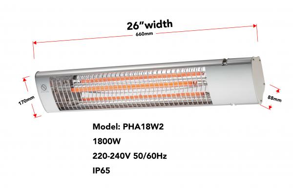 Cheap IP65 1800W Electric Patio Heater Infrared Radiant Heat  Carbon fiber heating element Wall-Mounted/free standing outdoor for sale