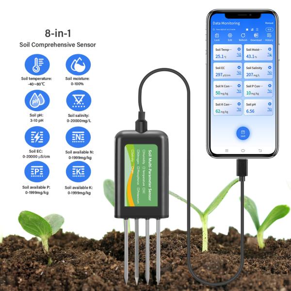 Cheap Smart 8-in-1 Soil NPK EC PH Temperature Moisture Sensor USB Multi-Parameter Analyzer For Precision Farming for sale