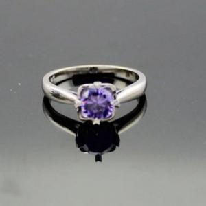 Sterling Silver Round 6mm Create Aemthyat Cubic Zirconia Solitaire Gemstone Ring(F16)