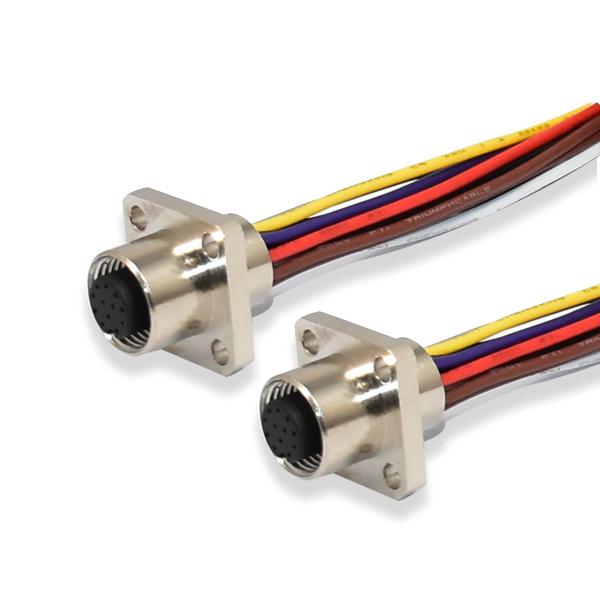 Cheap M12 17pin Female Panel Mount Connector With Pigtail ,A Coded M12 Flange Scoket IP68 for sale