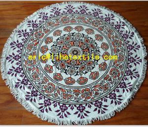Best reactive printed round beach towel with decorative border , OEM design wholesale