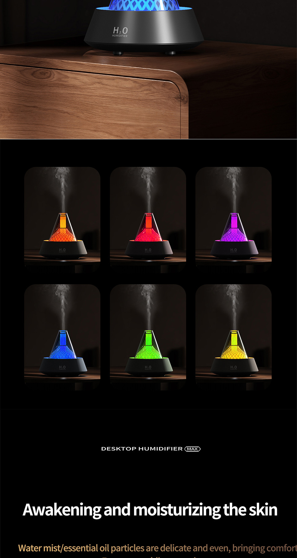 Aromatherapy Flame Air Humidifier 80ml With Adjustable 2/4/6 Hours Timer Setting