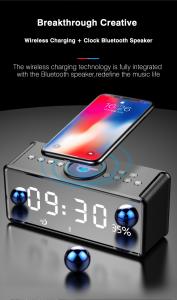 Bluetooth Clock Hifi Speaker with Wireless Charging QI FM RADIO AUX  TF Card Music Player Support from NEWGOOD