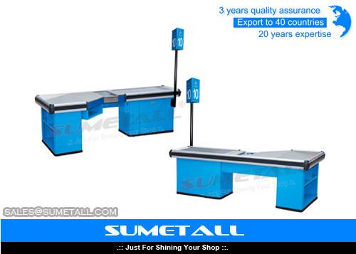 Cheap Electric Motor Conveyor Belt Checkout Counter , Store Cash Counter Table Customized Design for sale