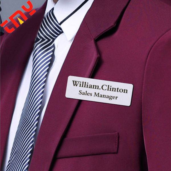 Custom Aluminum Sublimation Blanks - White Metal Name Tag Badges for Brand Logo Printing, High Quality Wholesale Pins & Badges