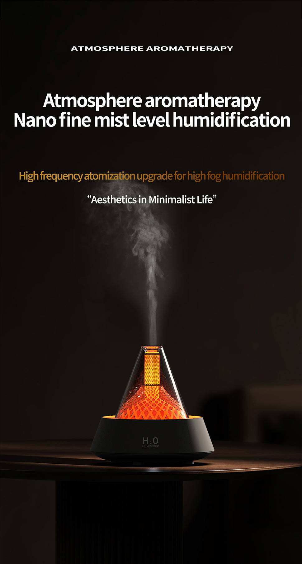 Aromatherapy Flame Air Humidifier 80ml With Adjustable 2/4/6 Hours Timer Setting