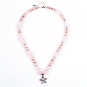 Best Fresh Water Pearl Necklace Rose Quartz 6mm Beads Crystal Sweater Necklace wholesale