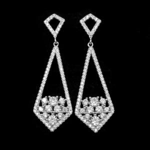 Best Women Tassel Design Silver Cubic Zirconia Earrings With Real White Gold Plated wholesale