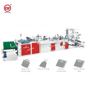 Best Fully automatic four function soft loop patch die cut poly draw handle shopping bag making machine wholesale