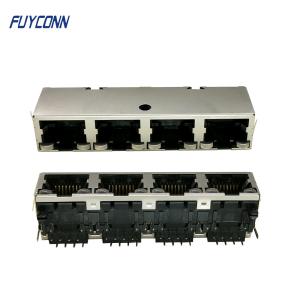 China 1x4 Ports 4*8P 32 Pin Female Socket PCB RJ45 Modular Jack Connector on sale