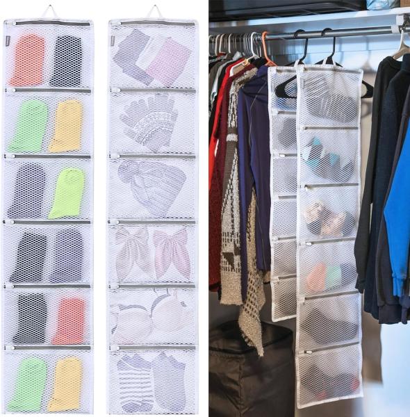 Cheap HANGING CLOSET ORGANIZER WITH POCKETS, 2-PACK SOCK ORGANIZERS FOR WASHING AND DRYING, STORAGE BAGS CAN ORGANIZE SOCKS, for sale