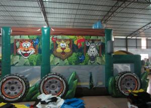 Durable Funny Custom Made Inflatables Bus Obstacle Course Jump House 5 X 8 X 5m