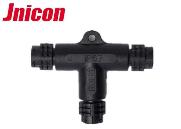Cheap T Shape Waterproof Data Connector Outdoor 3 Pin IP67 Three - Way Push Locking for sale