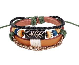 Fishbone charm “primitive tribe” multi strands leather bracelets