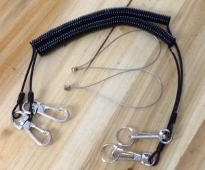 Spring Black Coile Cable with Heavy Duty Delux Swivel Hook&Bolt Snap&Split Ring&Wire Loop