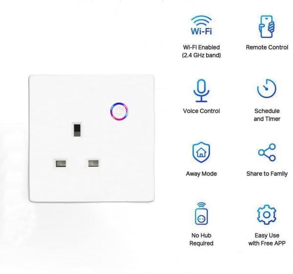 Cheap For Tuya Smart Wall Socket 13A Button 3pin Power Plug Electric Quantity Statistics Function With Alexa for sale