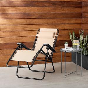 Best Outdoor Textilene Adjustable Zero Gravity Folding Reclining Lounge Chair With Pillow, 26, Beige wholesale