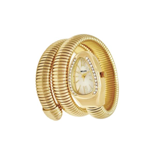 Cheap Creative Luxury Lady Quartz Watch High Quality with Snake Strap Alloy Gold-Plated Case for sale