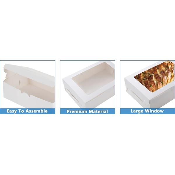 White Bakery Boxes With Window, 9x6x3 Inch, For Pastry, Dessert, Pies Packaging, Great For Birthday Party, 30 Pack