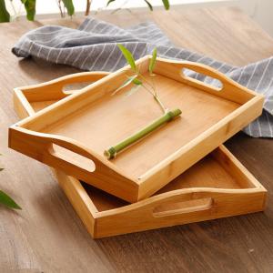 China Wooden Eating Coffee Table Bamboo Serving Tray With Handles on sale