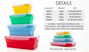 Best FDA 300ml 500ml 800ml 1200ml Silicone Folding Lunch Box wholesale