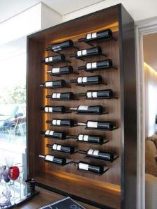 China 20 Bottles Wooden Wall Mounted Wine Rack / Liquor Bottle Rack With LED Lights on sale