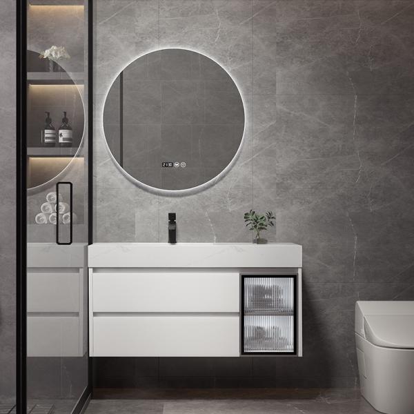 Cheap Multi Layer Floating Wall Mounted Vanity Unit White Rectangle Shape for sale