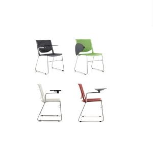 China stackable armless sled frame chair with writing tablet on sale