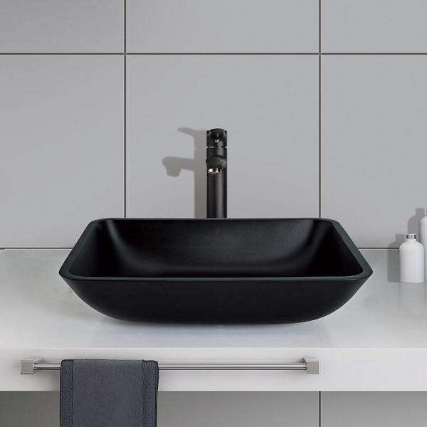 Cheap Frosted Crystal Stone Bathroom Wash Basins Rectangular Black Matte Vessel Sink for sale