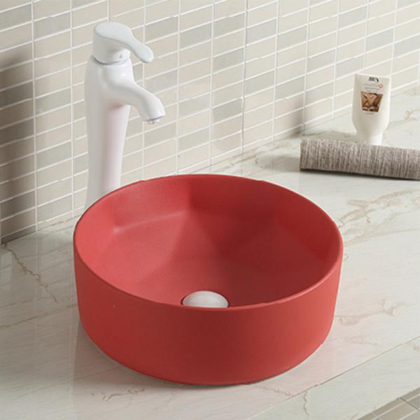 Cheap Smooth Counter Top Bathroom Sink Low Water Splashing Red Wash Basin for sale