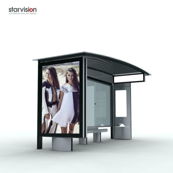 Cheap Polycarbonate Roofing Digital City Bus Shelter With Digital Advertising Display for sale