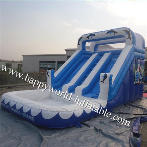 Cheap dophin water slide pool , inflatable water slide pool , child pool with water slide for sale