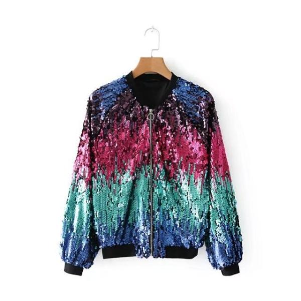 Cheap Ladies Ma1 Bomber Jacket With Gradient Sequin Design 100% Polyester for sale
