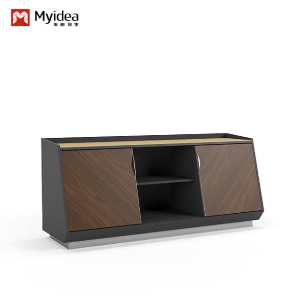 Cheap Support customization Dark Irregular Panel Tea Water Station With Storage Cabinet and Sliding Door for Reception Desk for Office Building for sale