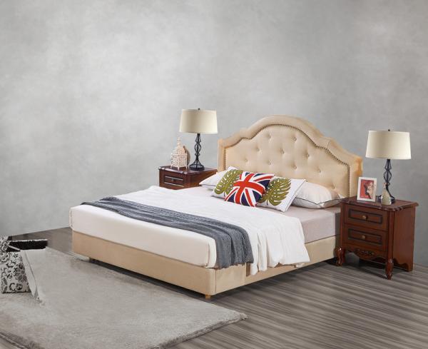 Leather / Fabric Upholstered Headboard Bed for Hotel Bedroom interior Furniture with Wooden nighstand in Cheap price