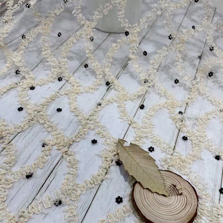Embroidered Mesh Textile 3D Gauze Wrinkle Tulle Lace Net Fabric Soft