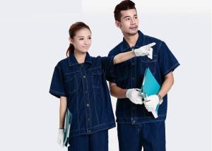 Denim Fabric Durable Industrial Uniform Shirts Unique Design With Buttons And Pockets