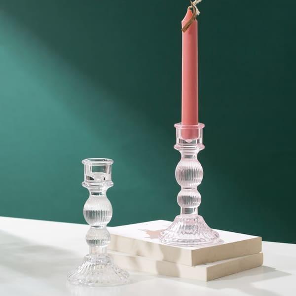 Cheap 6 Inch Color Glass Candle Holder Machine Pressed Crystal Taper Candlestick Holders for sale