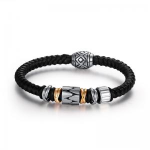 China High Quality Mens Stainless Steel Real Leather Bracelet Wholesale on sale