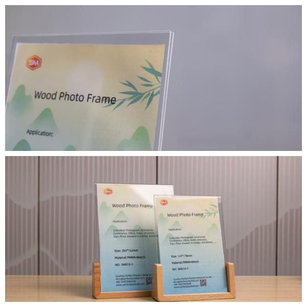 Cheap Acrylic Photo Frame With Wood Base For Tabletop Display for sale
