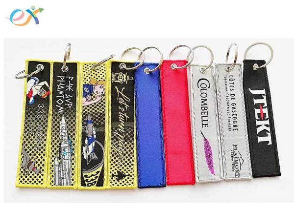 Cheap Personalized Woven Keychain With Logo , Custom Fabric Keychains Rectangle Shape for sale